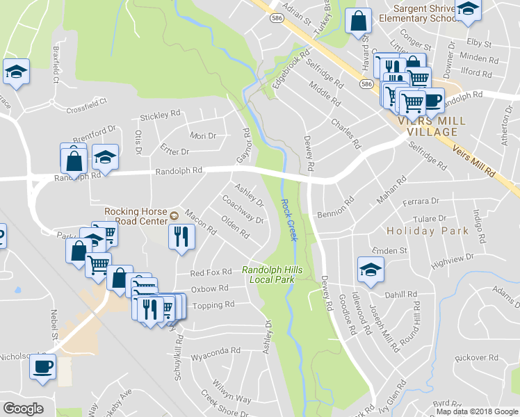map of restaurants, bars, coffee shops, grocery stores, and more near 12004 Ashley Drive in Rockville