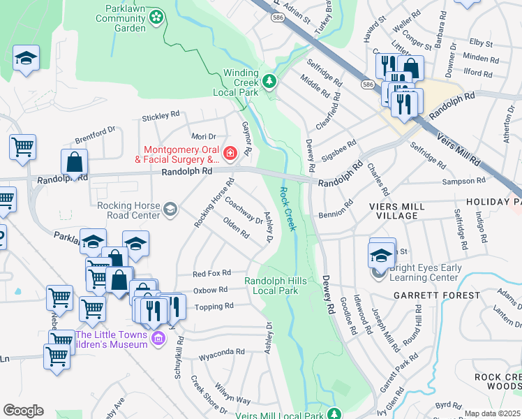 map of restaurants, bars, coffee shops, grocery stores, and more near 12004 Ashley Drive in Rockville