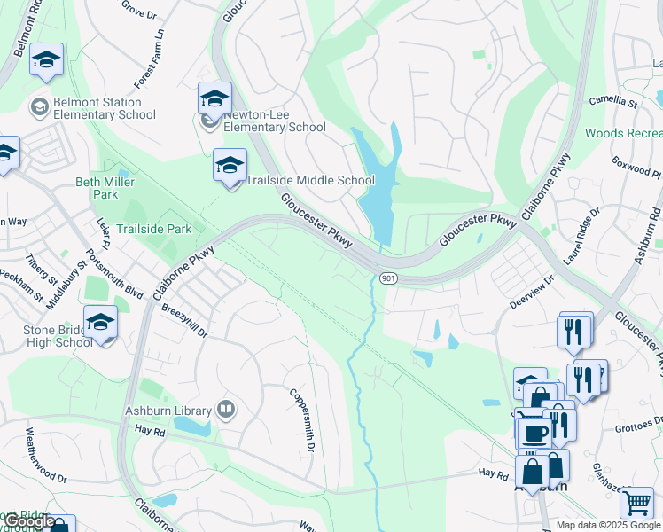 map of restaurants, bars, coffee shops, grocery stores, and more near 20415 Trails End Terrace in Ashburn