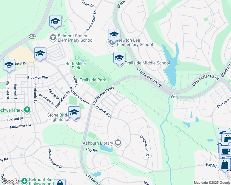 map of restaurants, bars, coffee shops, grocery stores, and more near 20375 Birchmere Terrace in Ashburn