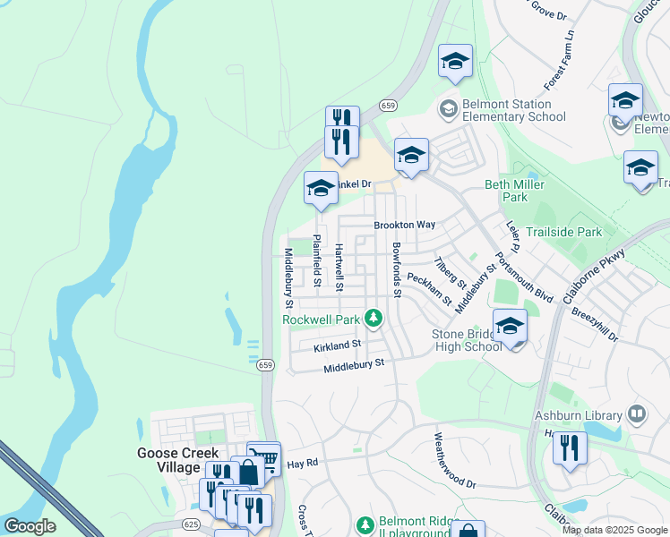 map of restaurants, bars, coffee shops, grocery stores, and more near 20395 Hartwell Street in Ashburn