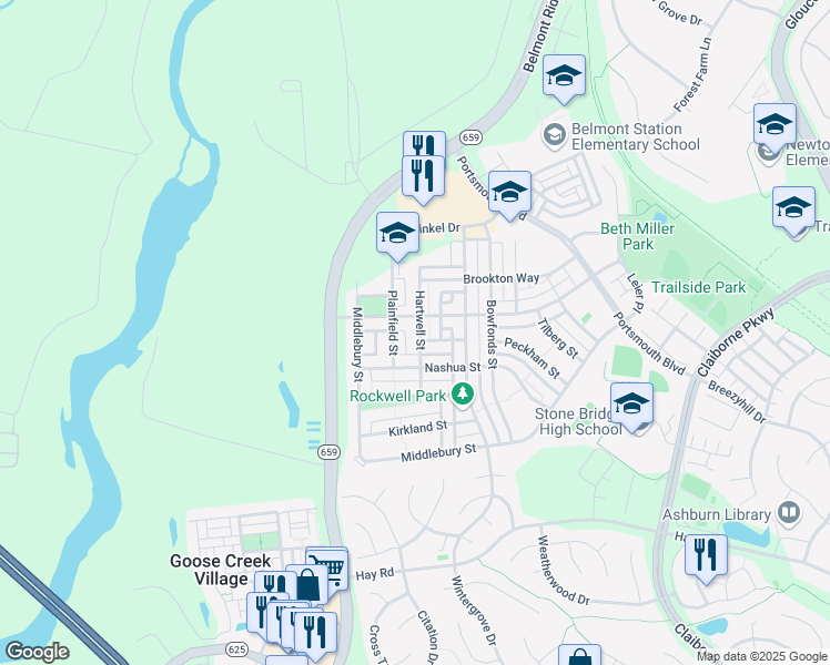 map of restaurants, bars, coffee shops, grocery stores, and more near 20395 Hartwell Street in Ashburn