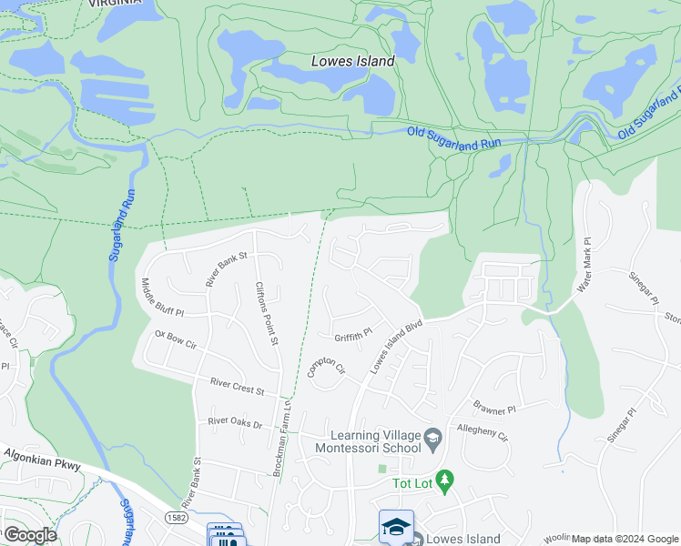 map of restaurants, bars, coffee shops, grocery stores, and more near 20348 Center Brook Square in Sterling