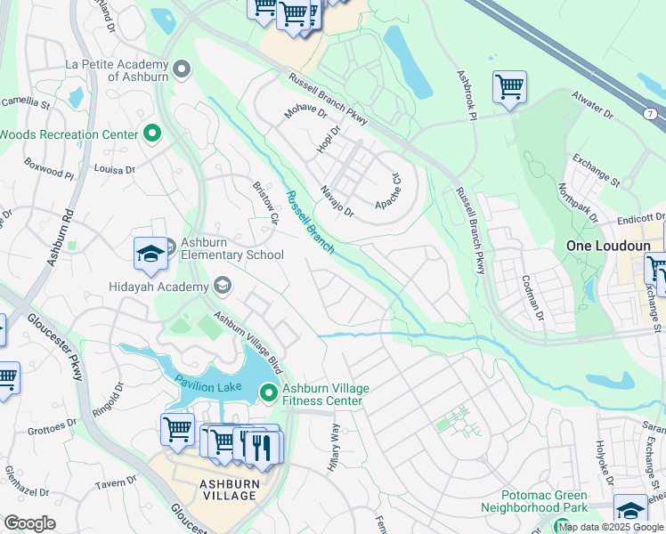 map of restaurants, bars, coffee shops, grocery stores, and more near 44264 Panther Ridge Drive in Ashburn