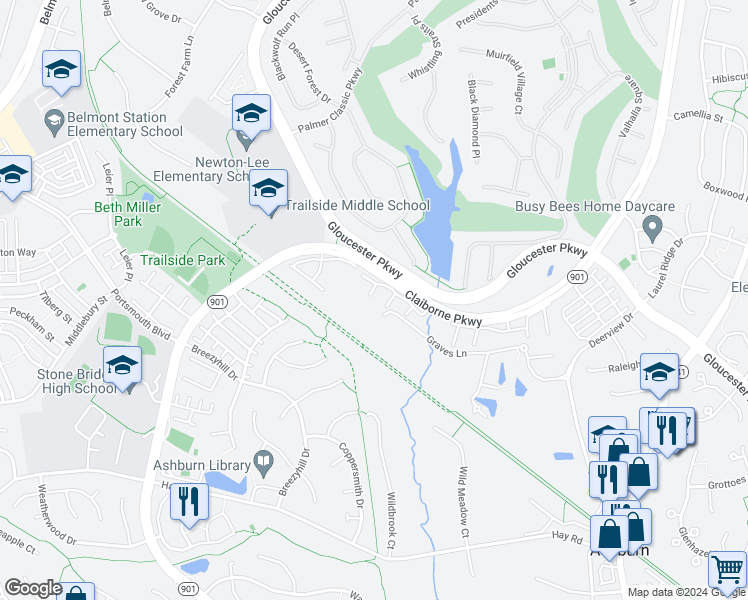 map of restaurants, bars, coffee shops, grocery stores, and more near 20394 Bass Rocks Terrace in Ashburn