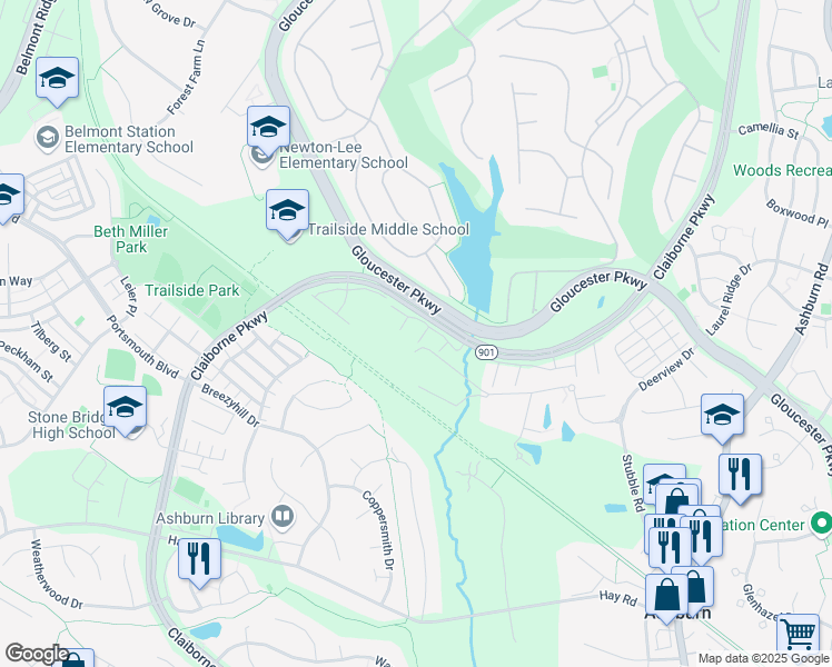 map of restaurants, bars, coffee shops, grocery stores, and more near 20411 Trails End Terrace in Ashburn
