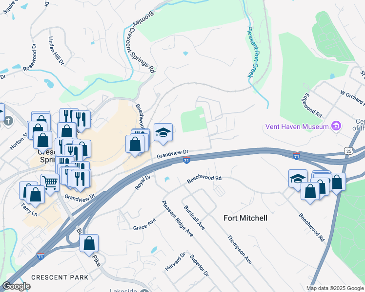 map of restaurants, bars, coffee shops, grocery stores, and more near 209 Grandview Drive in Fort Mitchell