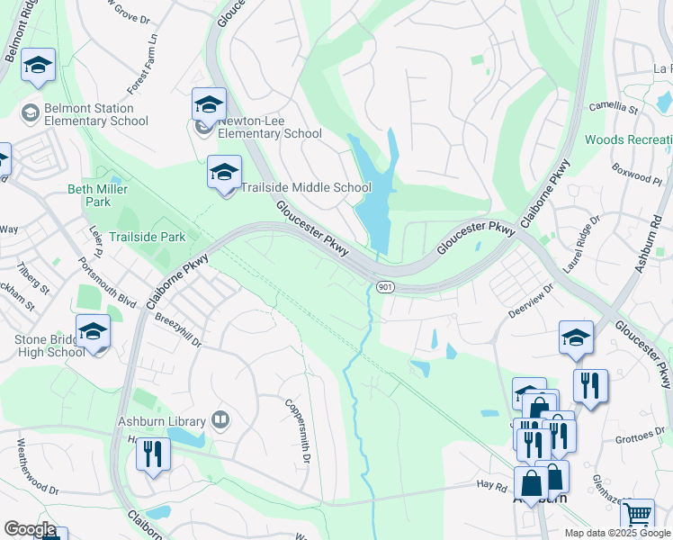 map of restaurants, bars, coffee shops, grocery stores, and more near 20403 Trails End Terrace in Ashburn