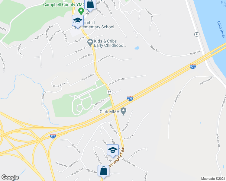 map of restaurants, bars, coffee shops, grocery stores, and more near 40 Noonan Court in Highland Heights