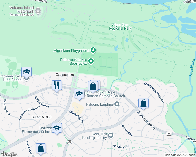 map of restaurants, bars, coffee shops, grocery stores, and more near 20358 Briarcliff Terrace in Sterling