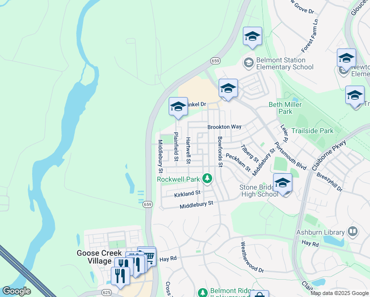 map of restaurants, bars, coffee shops, grocery stores, and more near 20389 Hartwell Street in Ashburn