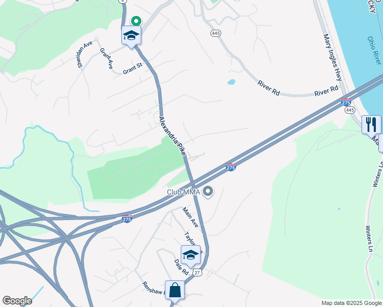map of restaurants, bars, coffee shops, grocery stores, and more near 40 Noonan Court in Highland Heights