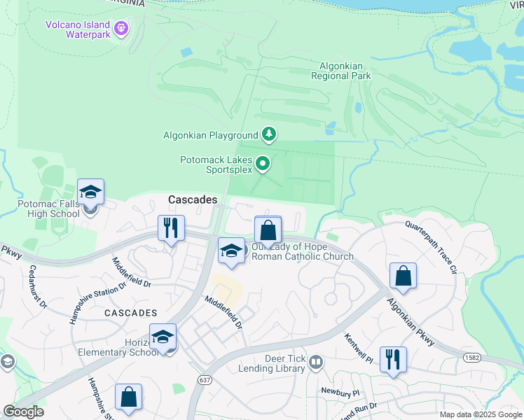 map of restaurants, bars, coffee shops, grocery stores, and more near 20337 Briarcliff Terrace in Sterling