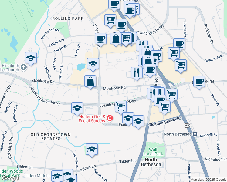 map of restaurants, bars, coffee shops, grocery stores, and more near 11911 Bristol Manor Court in North Bethesda