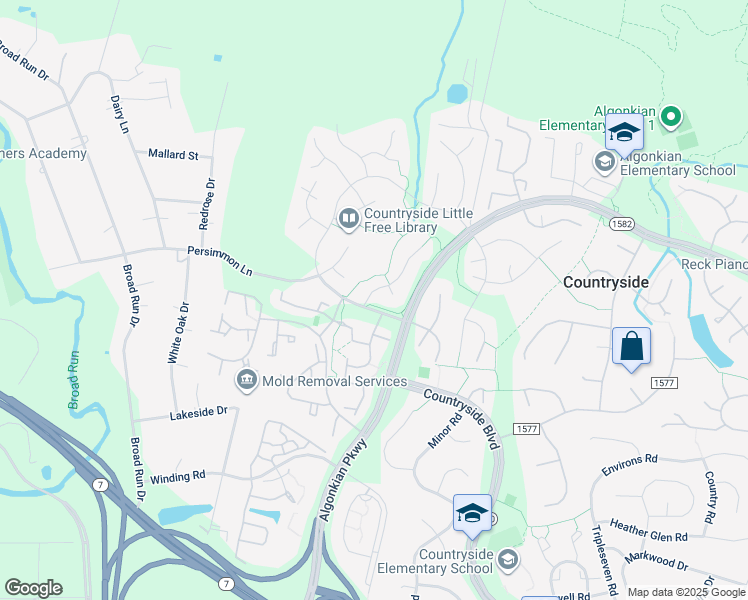 map of restaurants, bars, coffee shops, grocery stores, and more near 2 Ferguson Court in Sterling