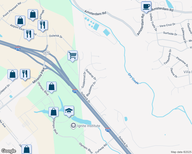 map of restaurants, bars, coffee shops, grocery stores, and more near 34 Sundrop Drive in Erlanger