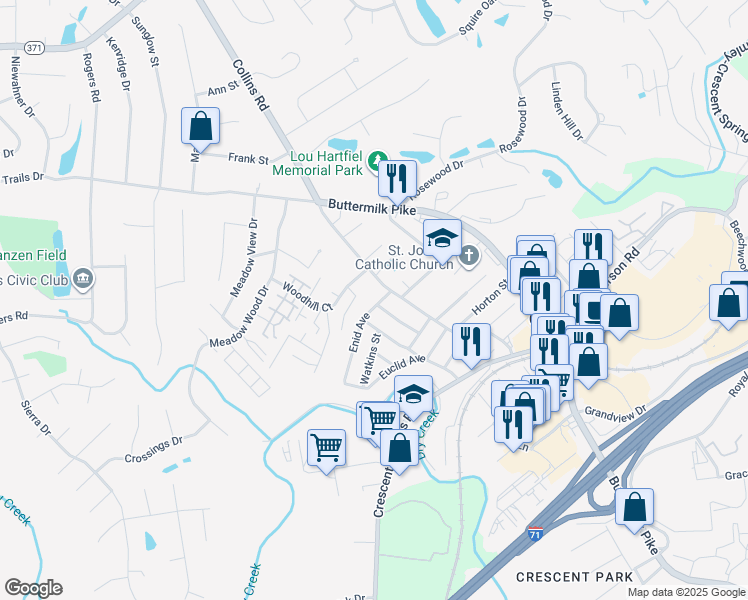 map of restaurants, bars, coffee shops, grocery stores, and more near 2508 Enid Avenue in Crescent Springs
