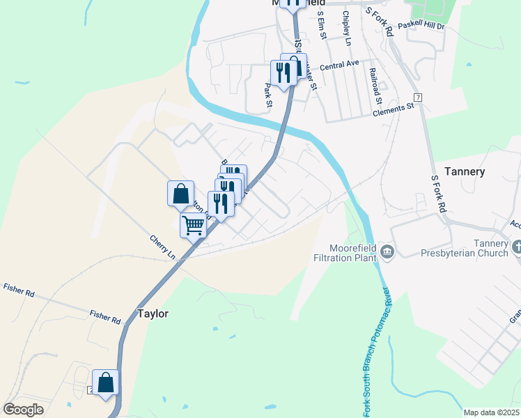 map of restaurants, bars, coffee shops, grocery stores, and more near 275 Arlington Manor Drive in Moorefield