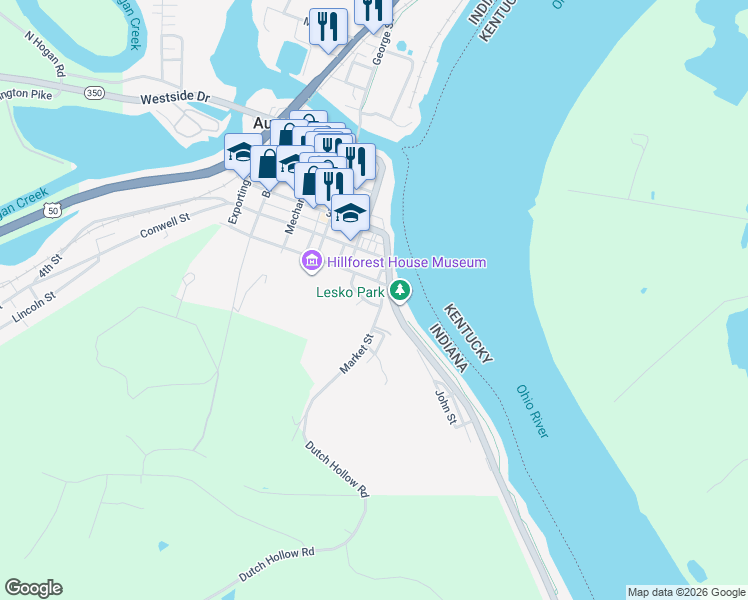 map of restaurants, bars, coffee shops, grocery stores, and more near 104 Dewers Street in Aurora