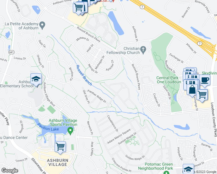 map of restaurants, bars, coffee shops, grocery stores, and more near 20392 Oyster Reef Place in Ashburn
