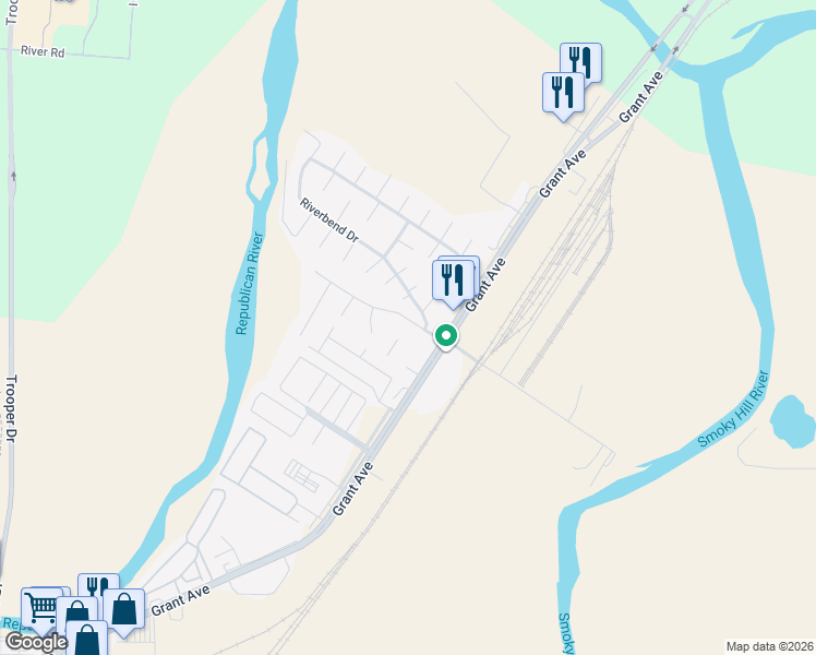 map of restaurants, bars, coffee shops, grocery stores, and more near 2413 Deerfield Boulevard in Junction City