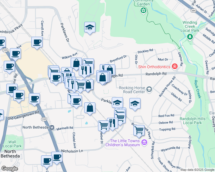 map of restaurants, bars, coffee shops, grocery stores, and more near 5212 Randolph Road in North Bethesda
