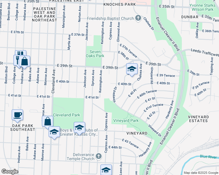 map of restaurants, bars, coffee shops, grocery stores, and more near 4001 Cypress Ave in Kansas City