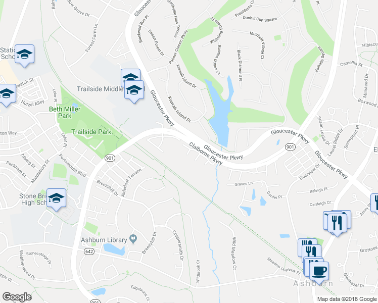 map of restaurants, bars, coffee shops, grocery stores, and more near 20391 Bass Rocks Terrace in Ashburn