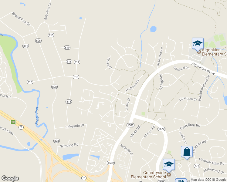 map of restaurants, bars, coffee shops, grocery stores, and more near 14 Southall Court in Sterling
