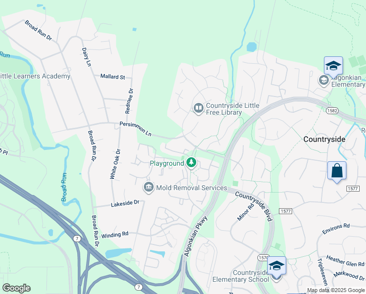 map of restaurants, bars, coffee shops, grocery stores, and more near 20 Southall Court in Sterling