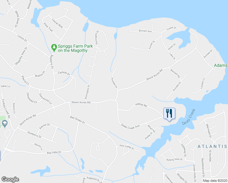 map of restaurants, bars, coffee shops, grocery stores, and more near 880 Shore Acres Road in Arnold