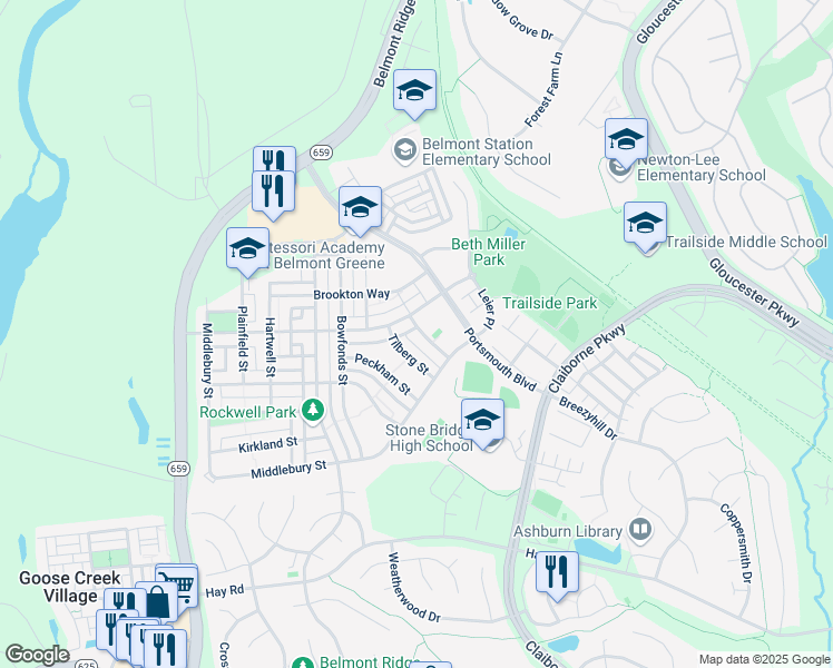 map of restaurants, bars, coffee shops, grocery stores, and more near 20381 Tholen Street in Ashburn
