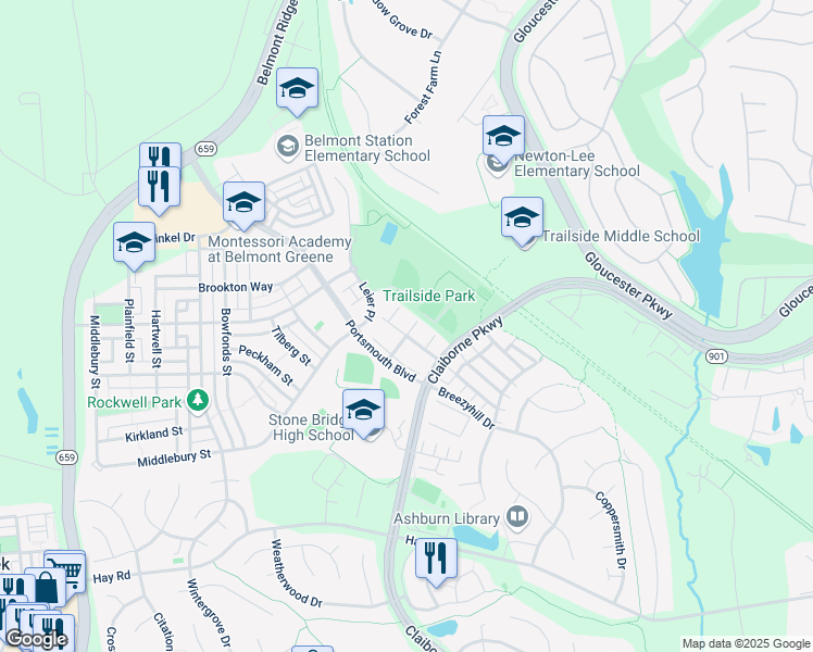 map of restaurants, bars, coffee shops, grocery stores, and more near 20391 Farmgate Terrace in Ashburn