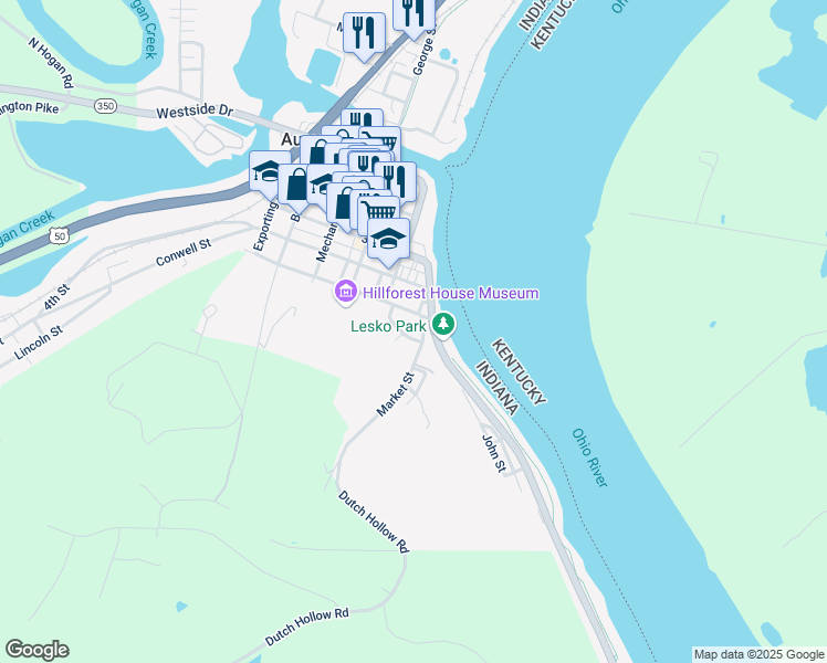 map of restaurants, bars, coffee shops, grocery stores, and more near 104 Dewers Street in Aurora