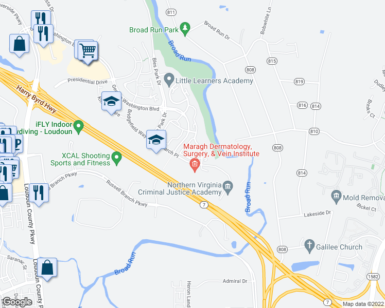 map of restaurants, bars, coffee shops, grocery stores, and more near 45168 Gayton Terrace in Ashburn