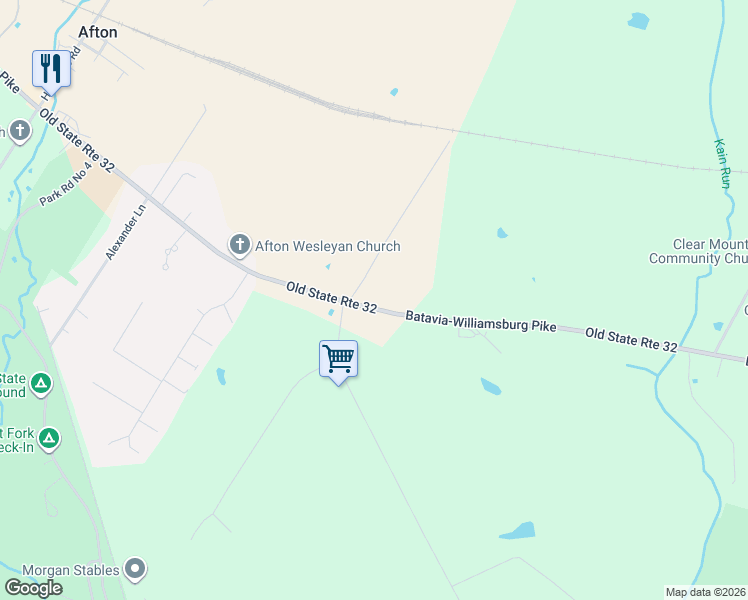 map of restaurants, bars, coffee shops, grocery stores, and more near 3002 Old State Route 32 in Batavia