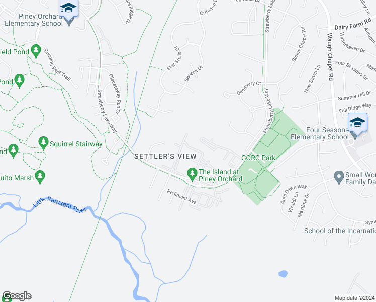 map of restaurants, bars, coffee shops, grocery stores, and more near 1031 Lily Way in Odenton