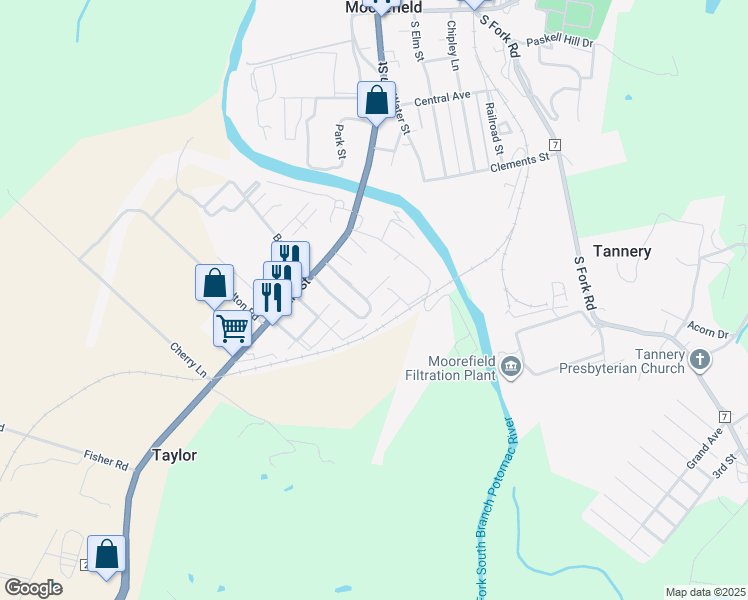 map of restaurants, bars, coffee shops, grocery stores, and more near 122 Arlington Manor Drive in Moorefield