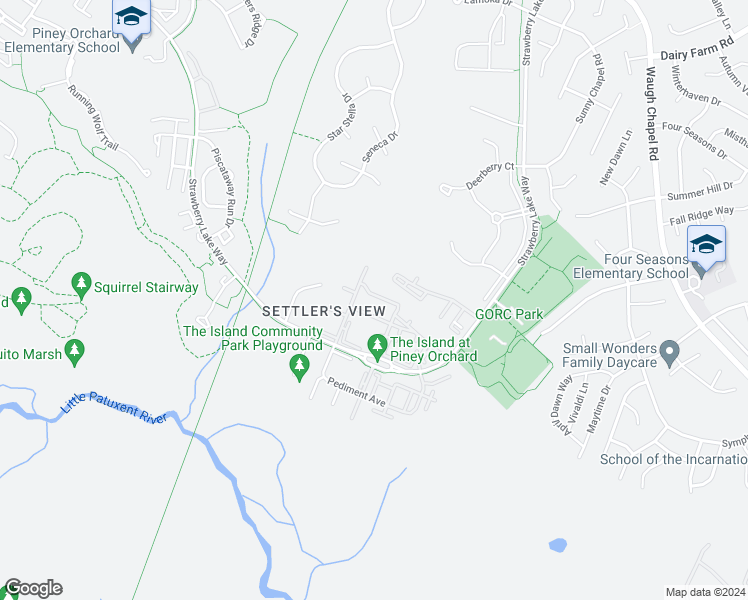 map of restaurants, bars, coffee shops, grocery stores, and more near 1035 Lily Way in Odenton