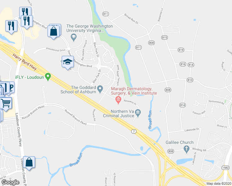 map of restaurants, bars, coffee shops, grocery stores, and more near 45166 Gayton Terrace in Ashburn