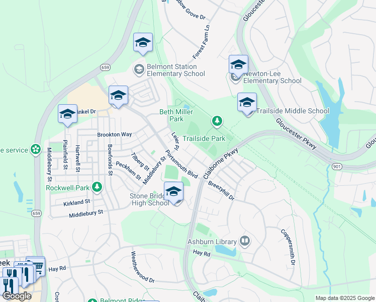 map of restaurants, bars, coffee shops, grocery stores, and more near 20376 Mount Pleasant Terrace in Ashburn
