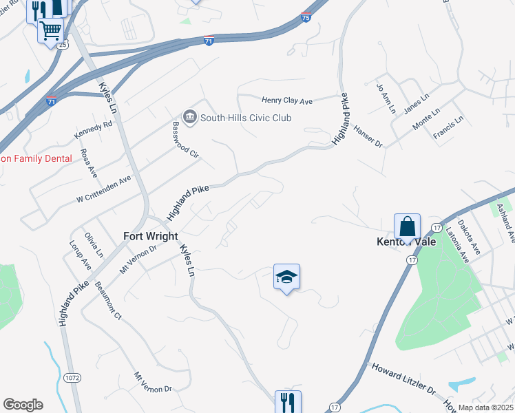 map of restaurants, bars, coffee shops, grocery stores, and more near 209 McCrae Lane in Fort Wright