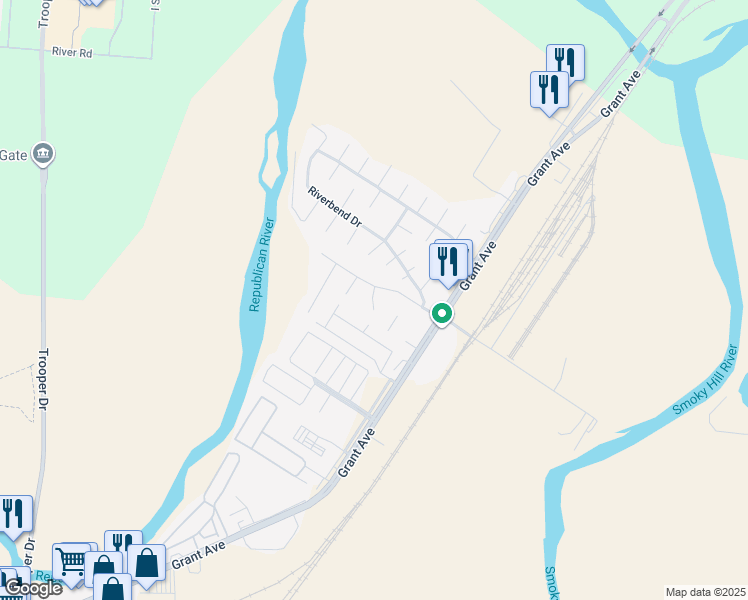 map of restaurants, bars, coffee shops, grocery stores, and more near 910 Kramer Court in Junction City