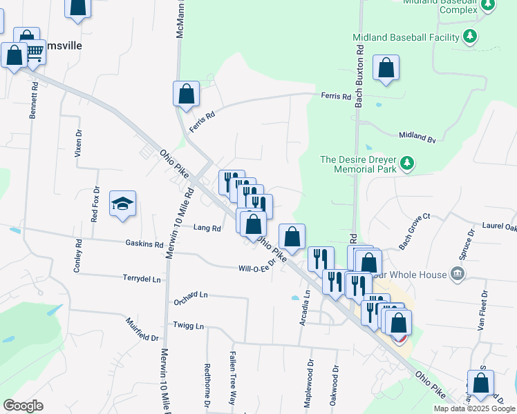 map of restaurants, bars, coffee shops, grocery stores, and more near 3811 Portrush Way in Amelia