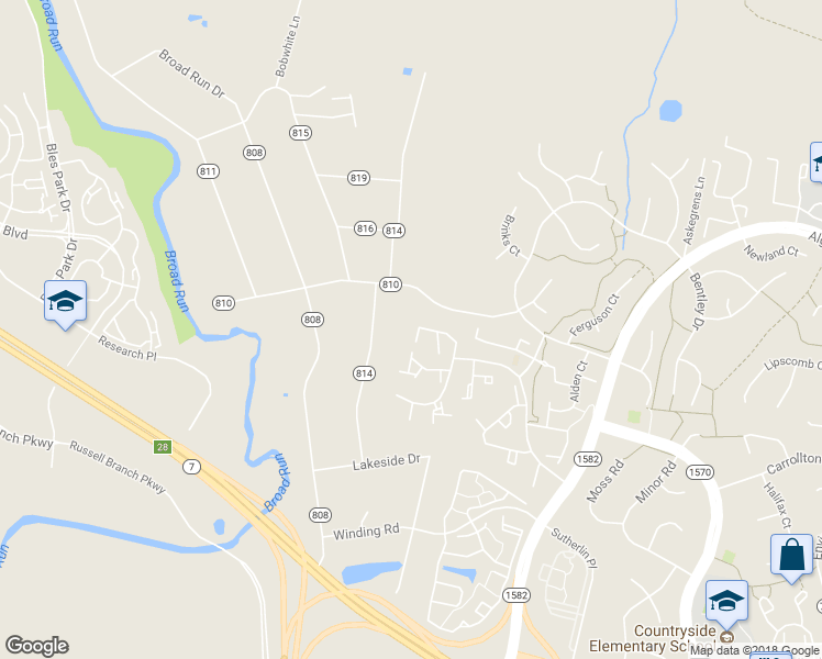 map of restaurants, bars, coffee shops, grocery stores, and more near 6 Asbury Way in Sterling