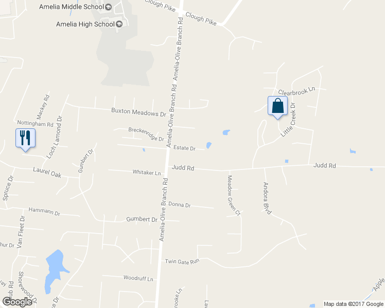 map of restaurants, bars, coffee shops, grocery stores, and more near 10 Estate Drive in Amelia