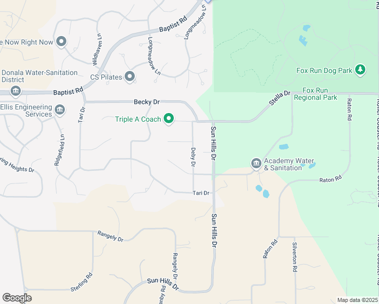map of restaurants, bars, coffee shops, grocery stores, and more near 15185 Deby Drive in Colorado Springs