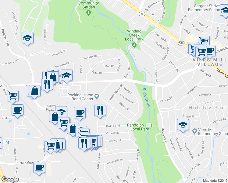 map of restaurants, bars, coffee shops, grocery stores, and more near 11914 Rocking Horse Road in Rockville