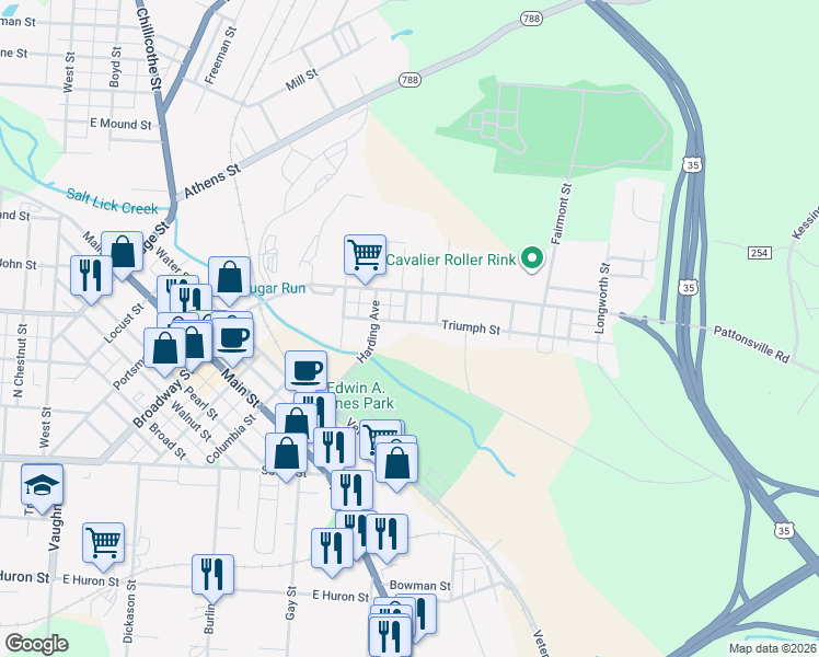 map of restaurants, bars, coffee shops, grocery stores, and more near 153 Triumph Street in Jackson