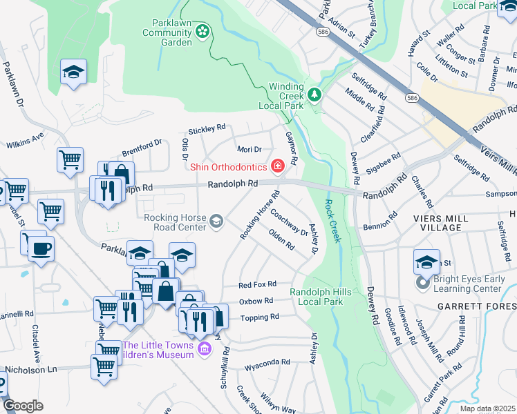 map of restaurants, bars, coffee shops, grocery stores, and more near 11914 Rocking Horse Road in Rockville